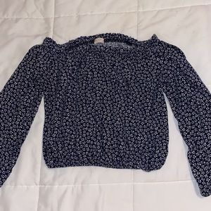 Cute Navy Floral off the Shoulder Top